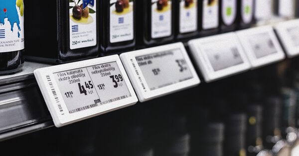 Grocery shelf equipped with Electronic Shelf Labels