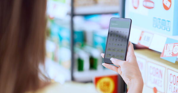 A customer browsing products using a smartphone